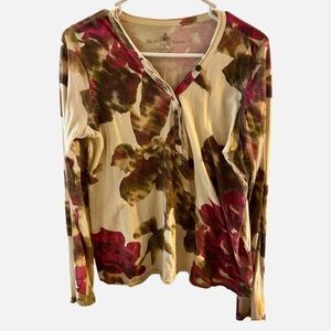 NWOT The Territory Ahead Floral Long Sleeve Henley Top MediumCream and Burgundy